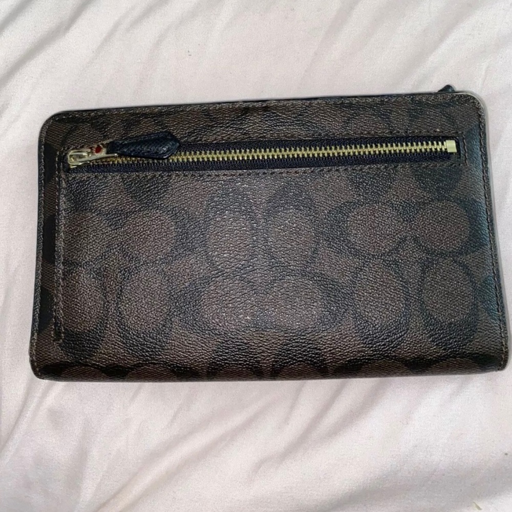 Coach Womens Polished Pebbled Leather Zip Wallet Gem